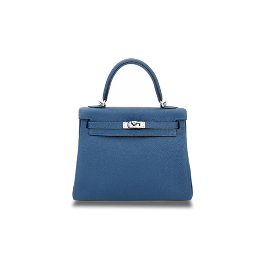 H**mes kelly 25 dark blue togo calfskin silver buckle (25*17*7cm)