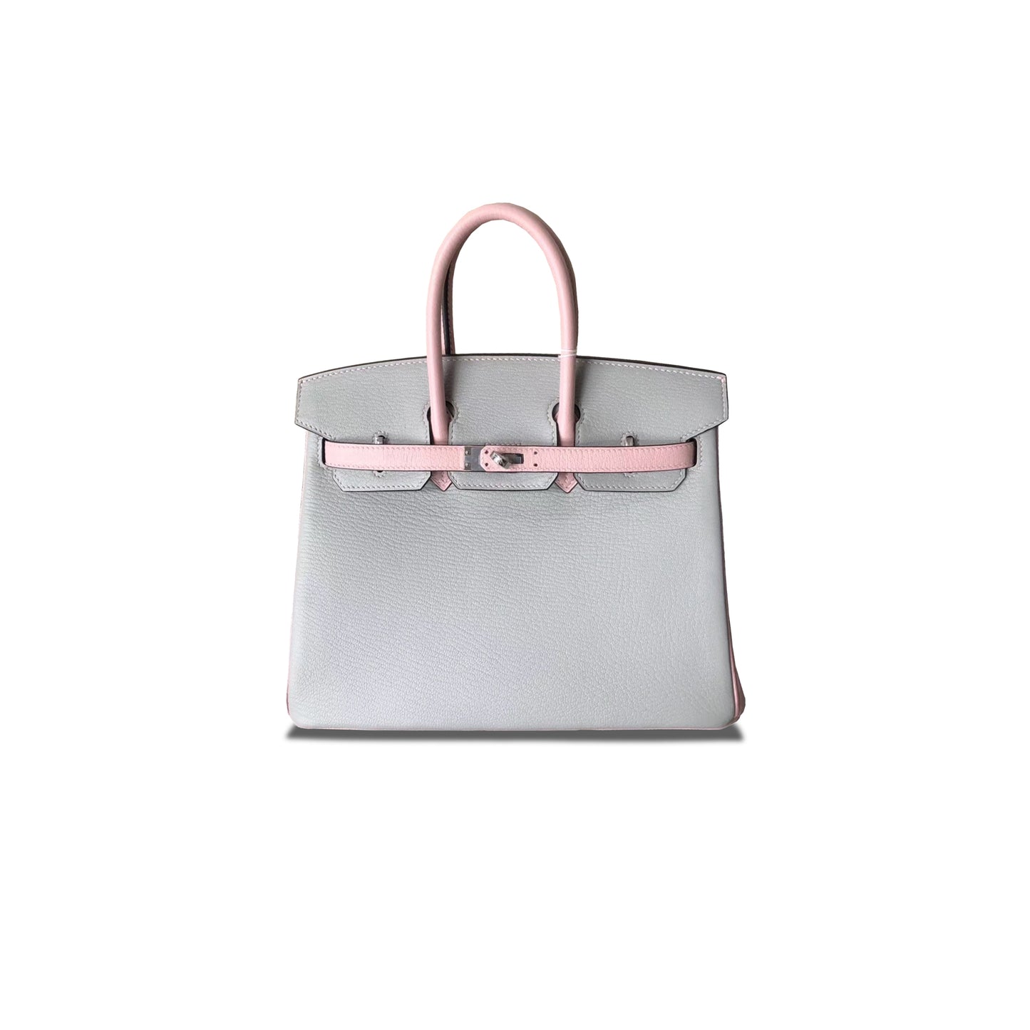 H**mes master birkin 25 chevre leather pearl grey and cherry blossom pink silver buckle bag h028361cc73 (25*20*13cm)