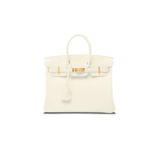 H**mes birkin 25 togo leather milkshake white with agate blue lining and gold buckle handbag 2104102324847 (25*20*13cm)