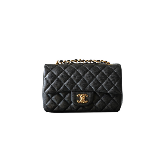Ch*el classic flap large mini black caviar gold buckle a69900 (20*12.5*6cm)