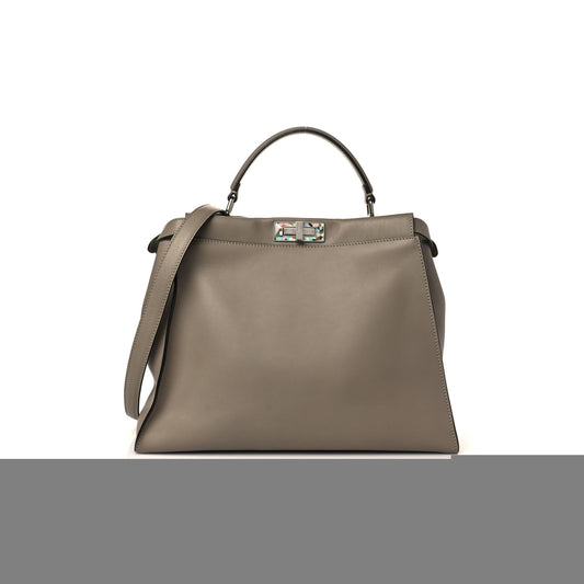 F**di vitello seta plexiglass granite large peekaboo iconic satchel tortora (40*29*17cm)