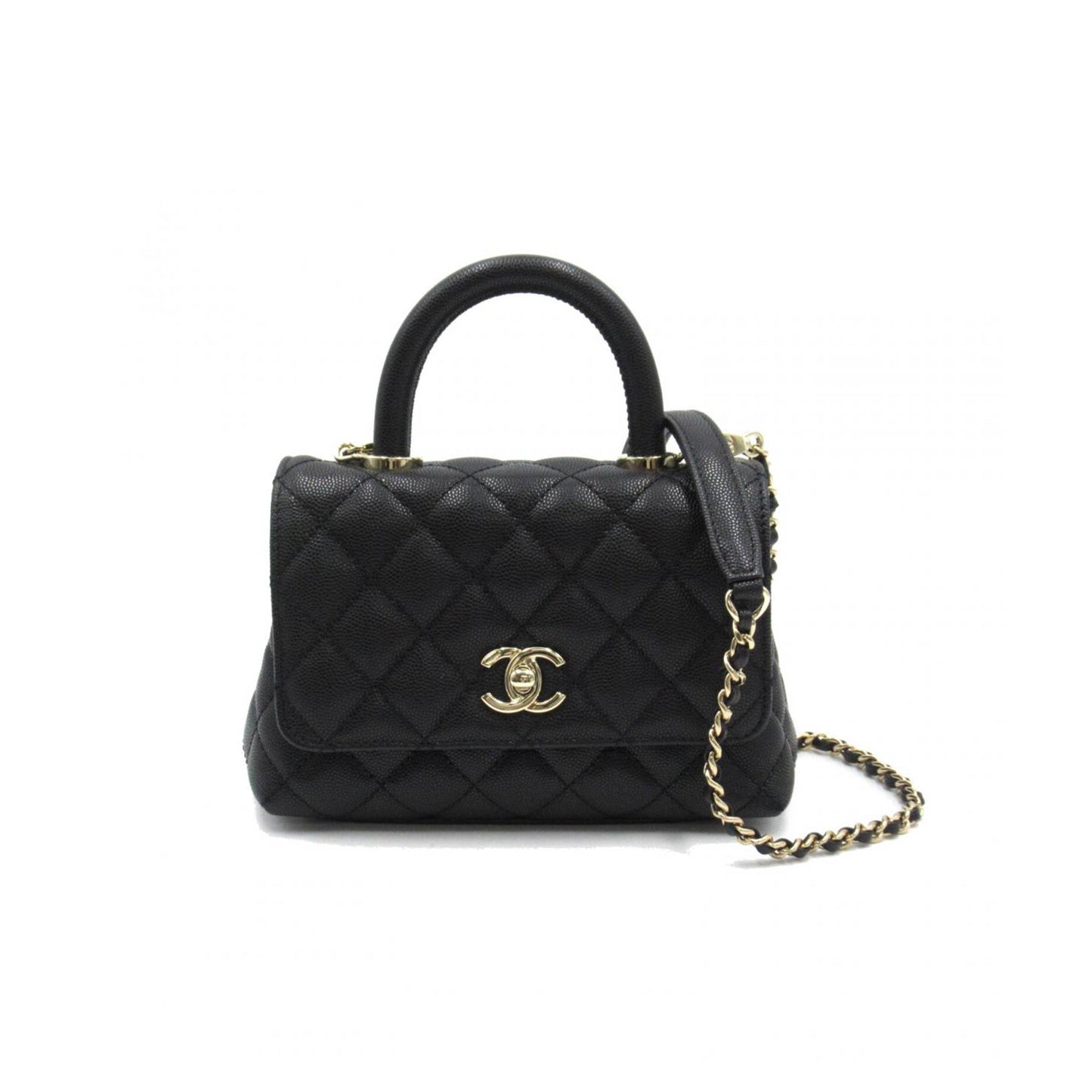 Ch*el flap bag with top handle mini gold hardware as2215 (19*13*9cm)