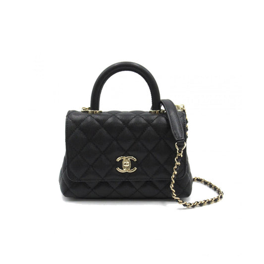 Ch*el flap bag with top handle mini gold hardware as2215 (19*13*9cm)