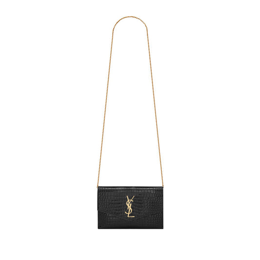 Y*L uptown chain wallet in shiny crocodile-embossed leather 607788dnd1j1000 (19*12*3cm)