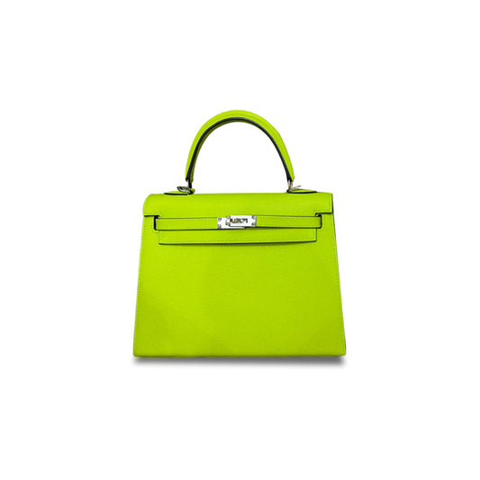 H**mes kelly 25 epsom kiwi green silver buckle (25*17*7cm)