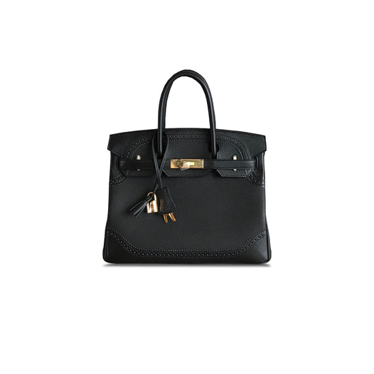 H**mes birkin 30 swift and togo lace series black bag gold buckle h082653ck62 (30*22*15cm)