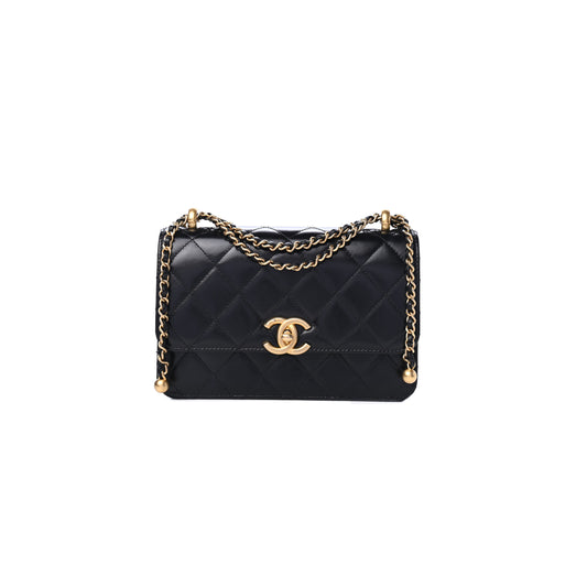 Ch*el master calfskin quilted mini perfect fit flap black (22*14.5*8cm)