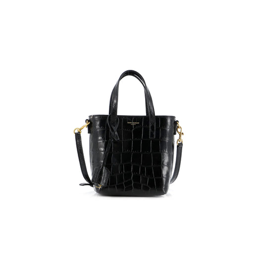 Y*L black mini toy shopping croc-effect leather tote 51307168 (18*17*8cm)
