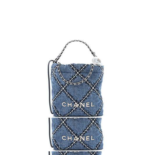 Ch*el stitched denim quilted mini Ch*el 22 blue (19*18*6cm)