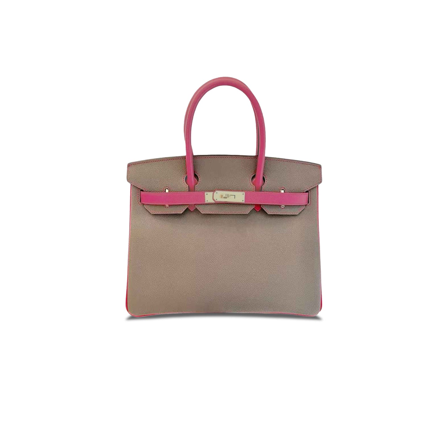 H**mes birkin 30 epsom elephant grey and lipstick pink gold buckle h028369ck6o (30*23*15cm)