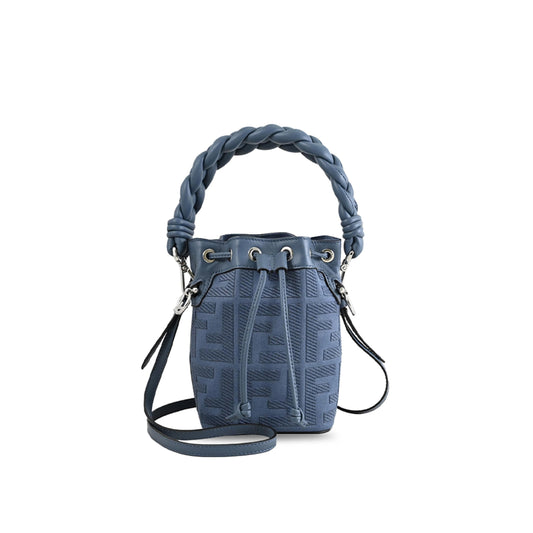 F**di embroidered fabric and leather mini mon tresor bucket bag (18*12*10cm)