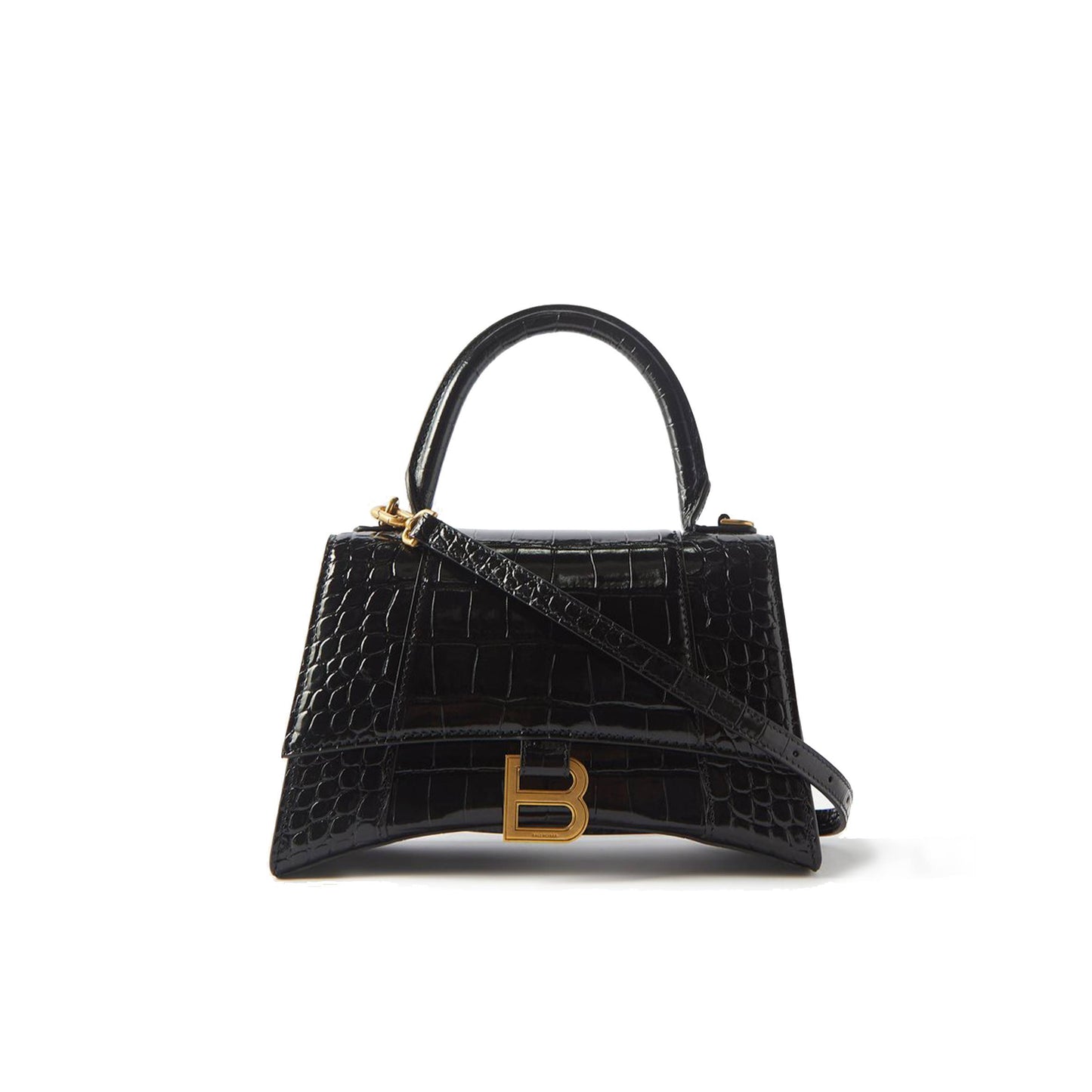 Ba*len*cia*ga black hourglass s crocodile-effect leather bag matchesfashion us (22.8*15.2*9cm)