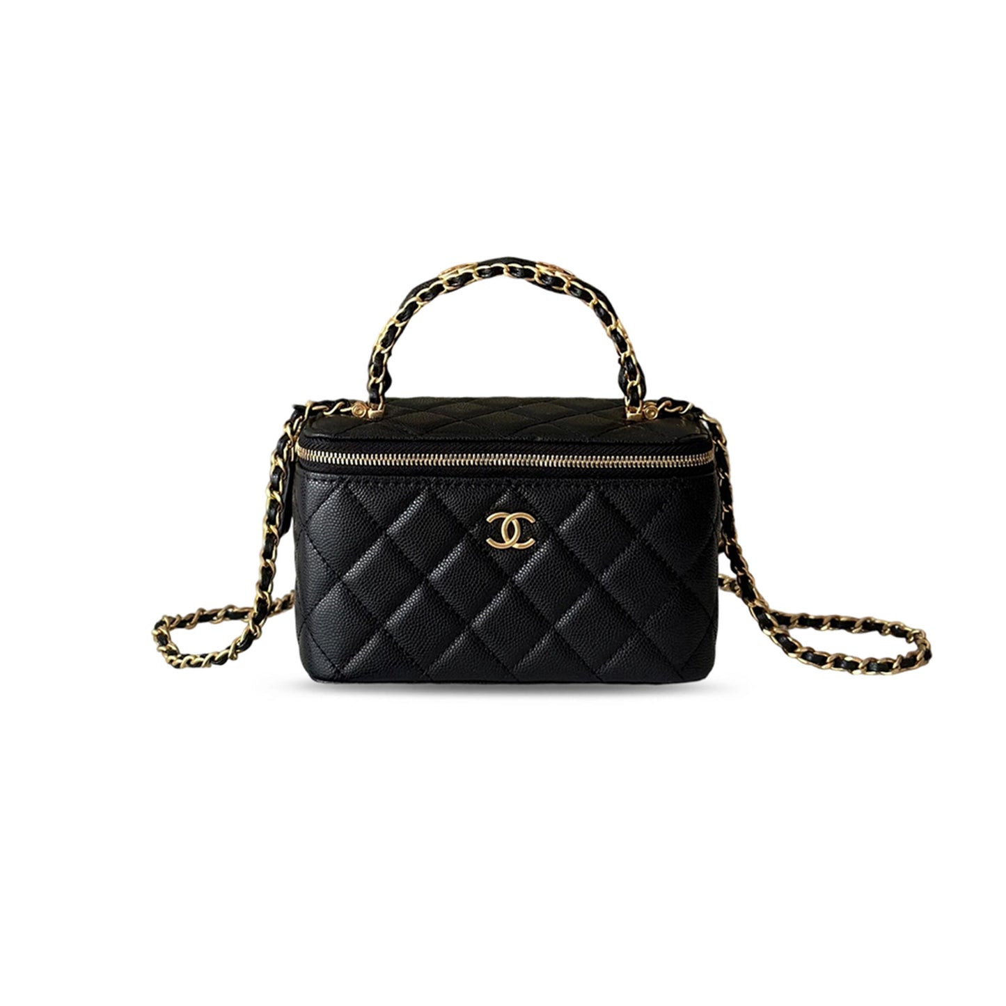 Ch**el double handle makeup caviar quilted box 218515 (17*9.5*8cm)