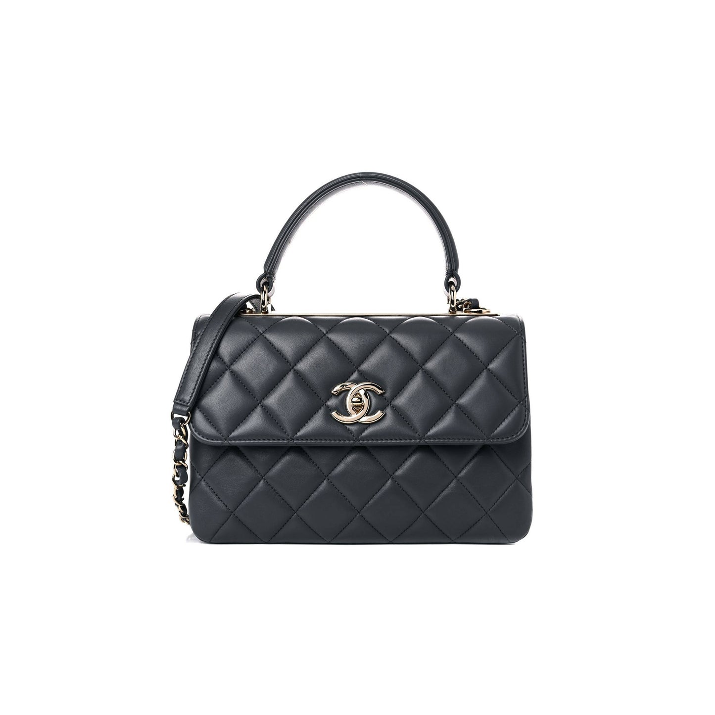 Ch*el lambskin quilted small trendy cc dual handle flap bag dark grey rose gold hardware (25*17*9cm)