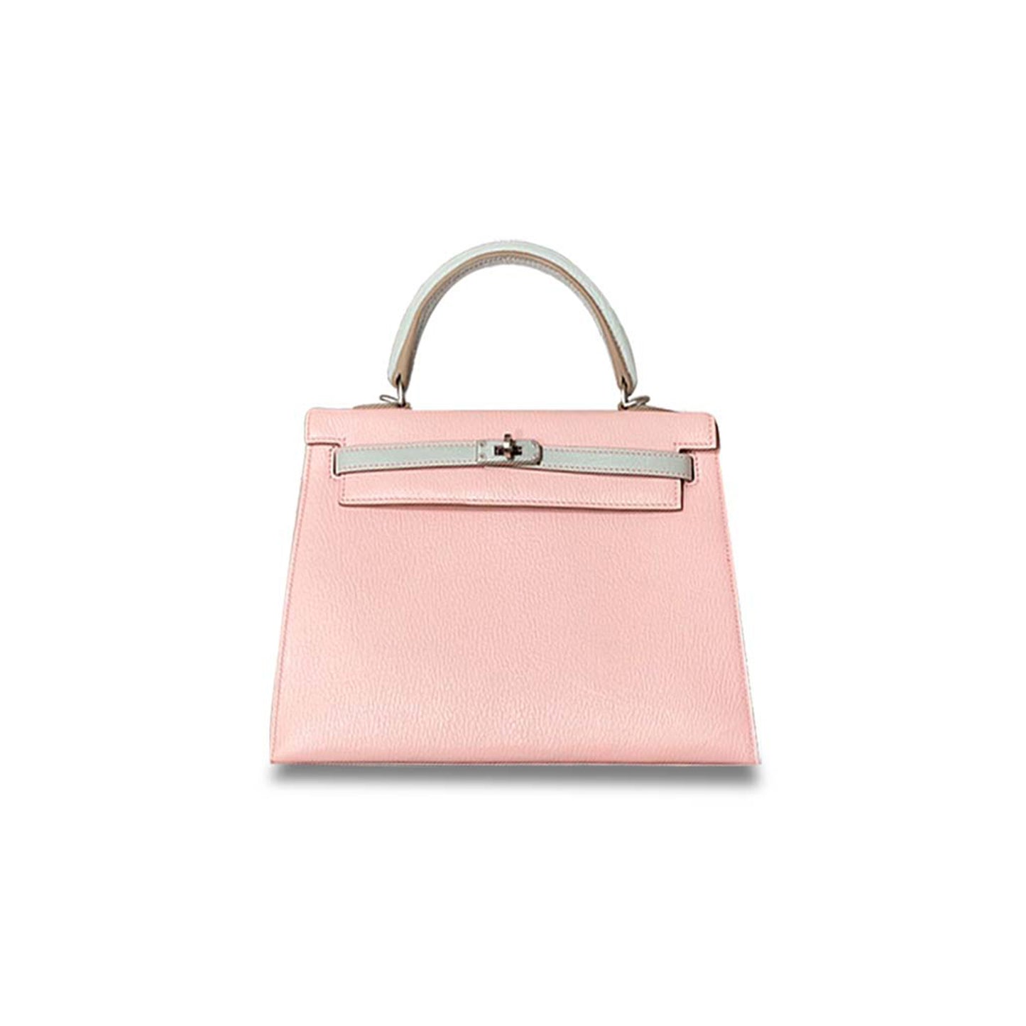 H**mes master kelly 25 chevre 3q pink with pearl gray silver buckle (25*17*7cm)