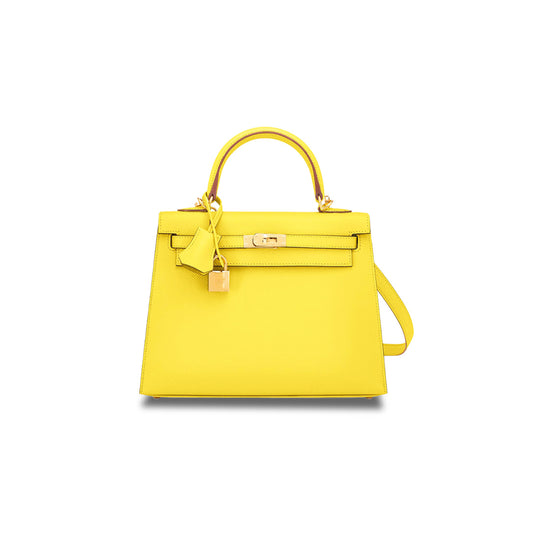 H**mes kelly 25 lemon yellow epsom gold hardware (25*17*7cm)