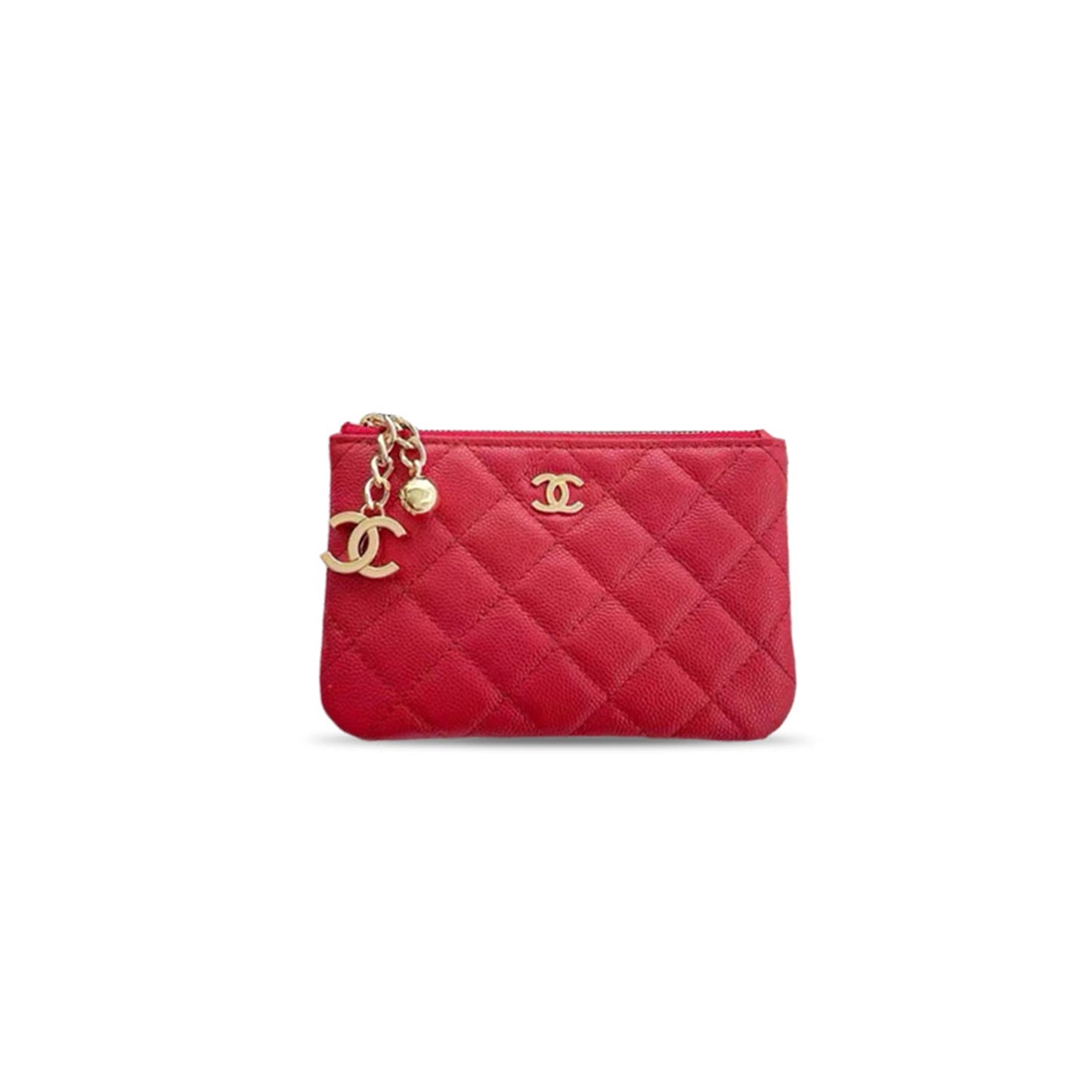 Ch**el red quilted classic zipped coin purse a50168 (15*9.5*0.5cm)