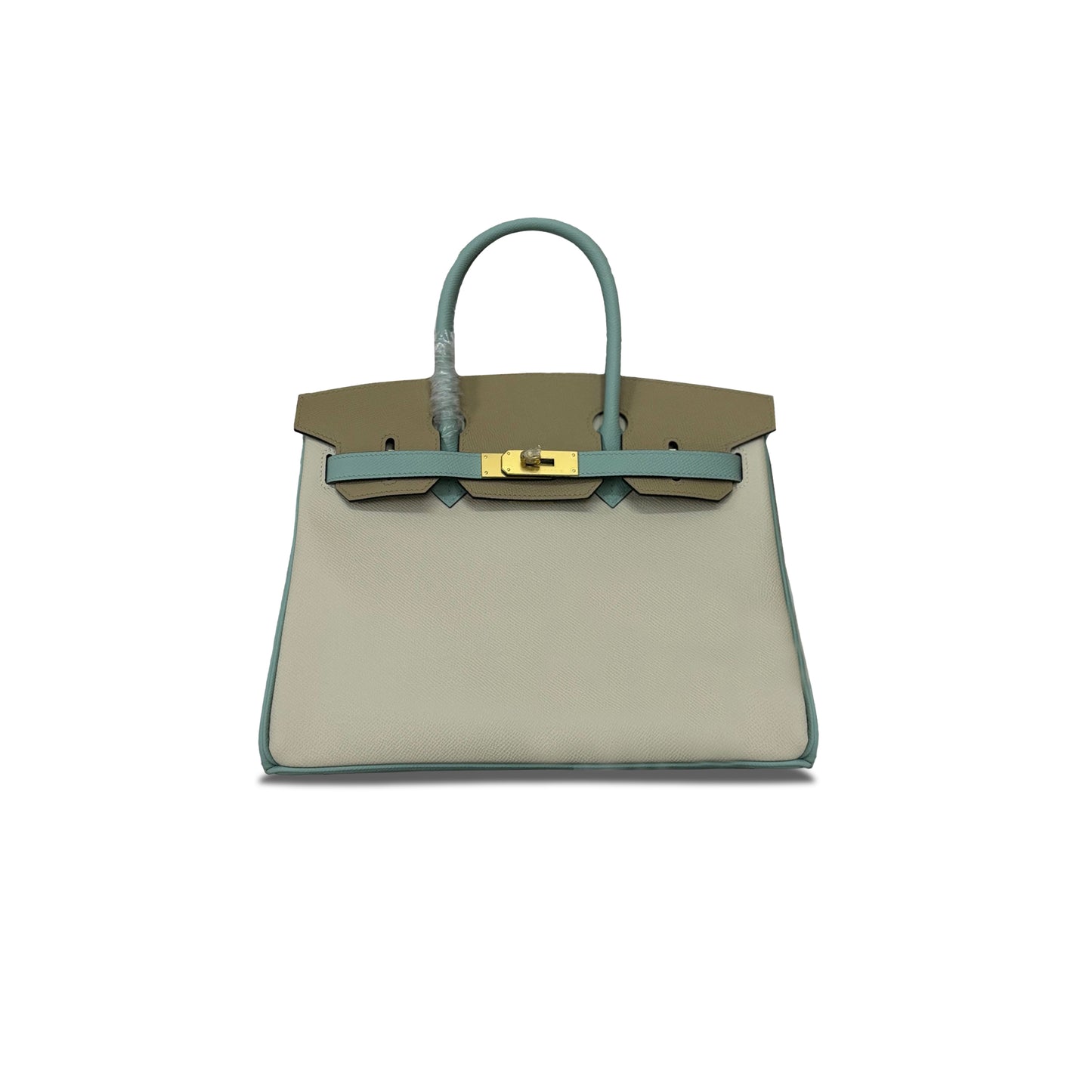 H**mes birkin 30 milkshake white holy grail blue asphalt grey epsom leather gold buckle 2160500417673 (30*22*16cm)
