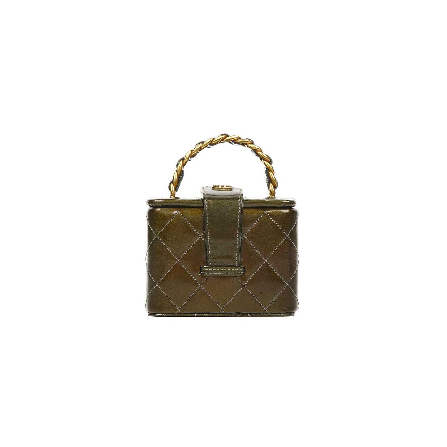 Ch**el mini cc vanity case olive green iridescent quilted patent leather a2227 (11*9.5*8.5cm)