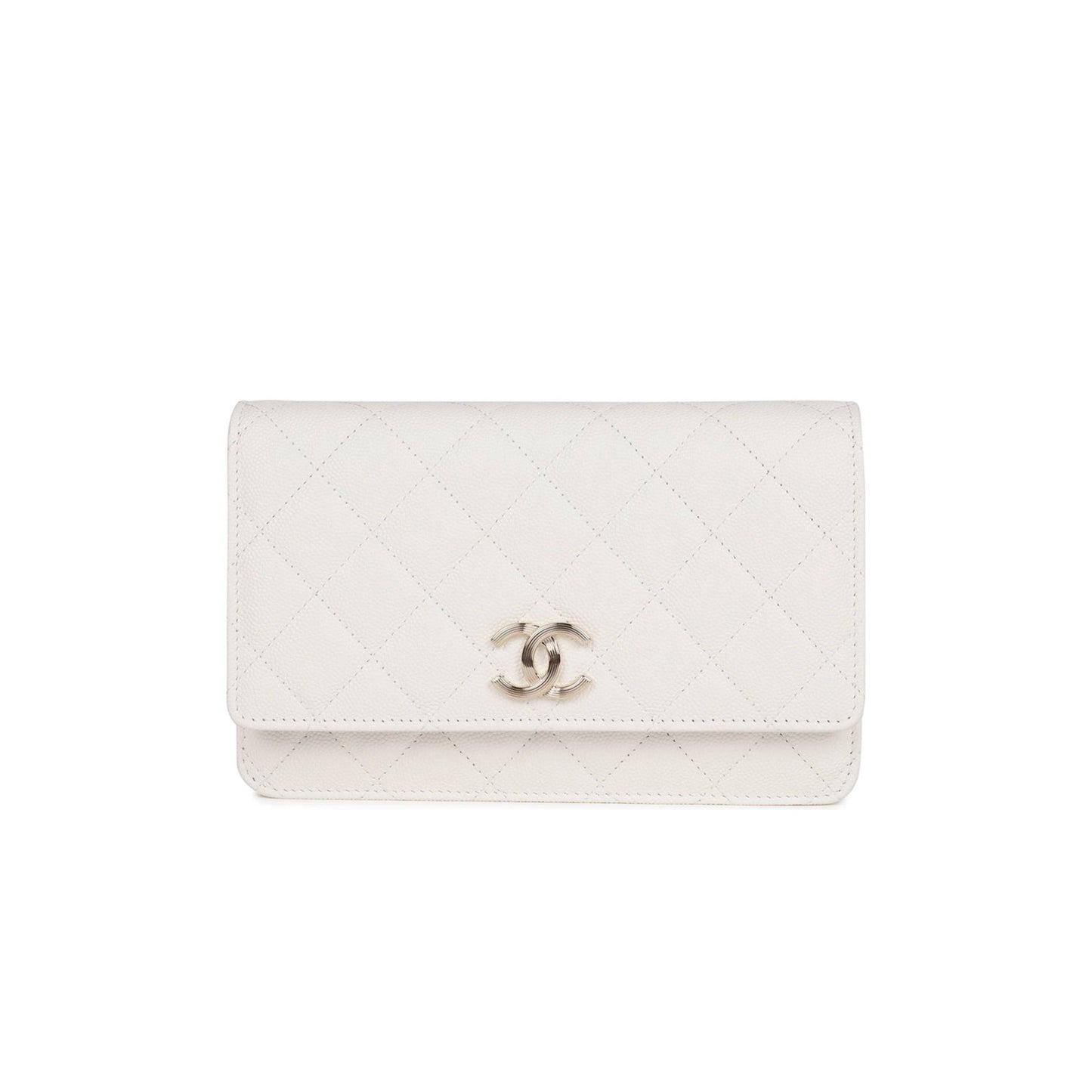 Ch*el wallet on chain woc white caviar light gold hardware (19*12*4cm)