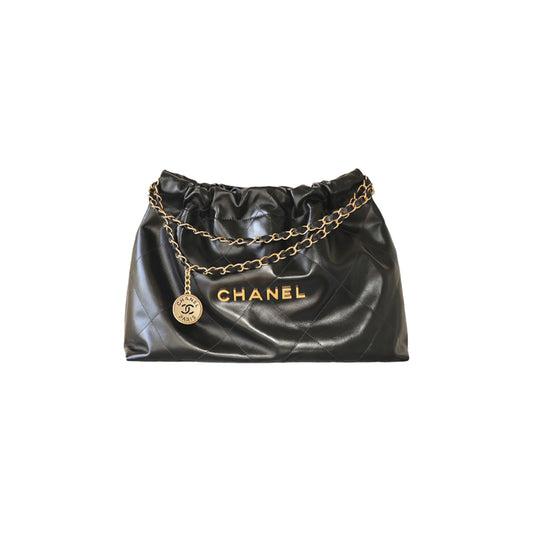 Ch*el master 24c 22 bag handbag black shiny calfskin as4486 (45*30*8cm)