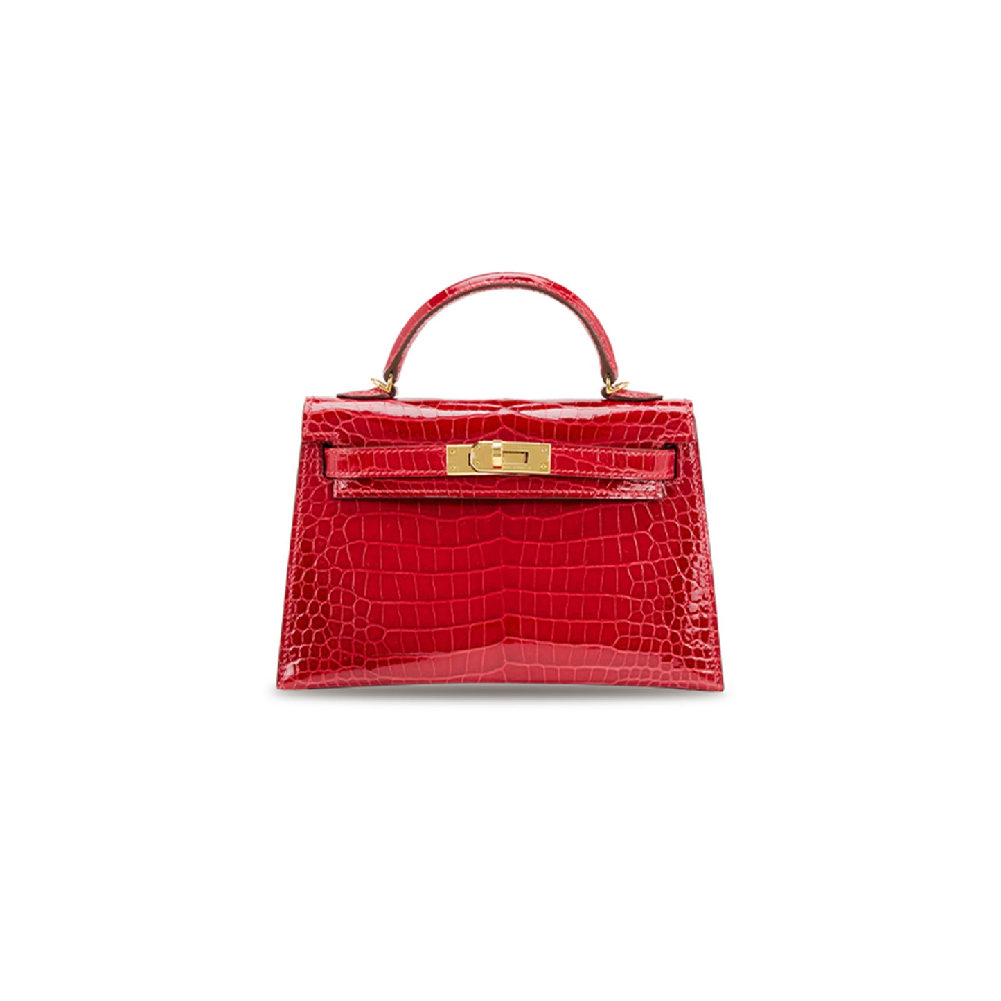 H**mes master braise shiny porosus crocodile mini kelly ii gold hardware (19*12*5.5cm)