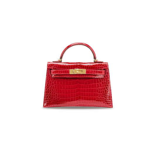 H**mes master braise shiny porosus crocodile mini kelly ii gold hardware (19*12*5.5cm)