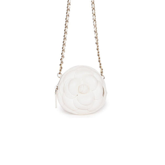 Ch*el camellia clutch with chain white lambskin light gold hardware (13*13*5cm)