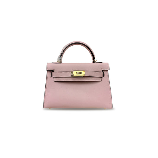 H**mes master mini kelly ii chever 3q pink gold buckle (19*12*5.5cm)