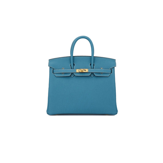 H**mes master birkin 25 denim blue togo calfskin gold button 10099469 (25*20*13cm)