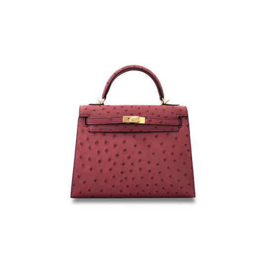 H**mes master kelly 25 ostrich leather ruby red gold buckle (25*17*7cm)