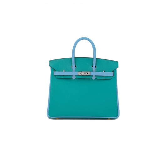 H**mes birkin 30 epsom peacock green and denim blue with silver buckle bag h028369ck74 (30*23*15cm)