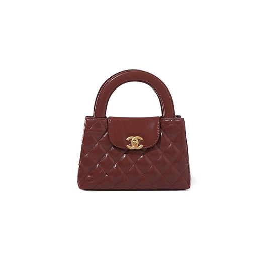 Ch*el brown quilted calfskin mini kelly brushed gold hardware as4416 (19*13*7cm)