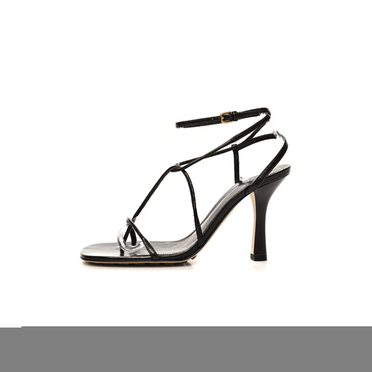 bo*te*ga Ve*ne*ta shiny light lambskin the line 90mm sandals 36 chocolate spread