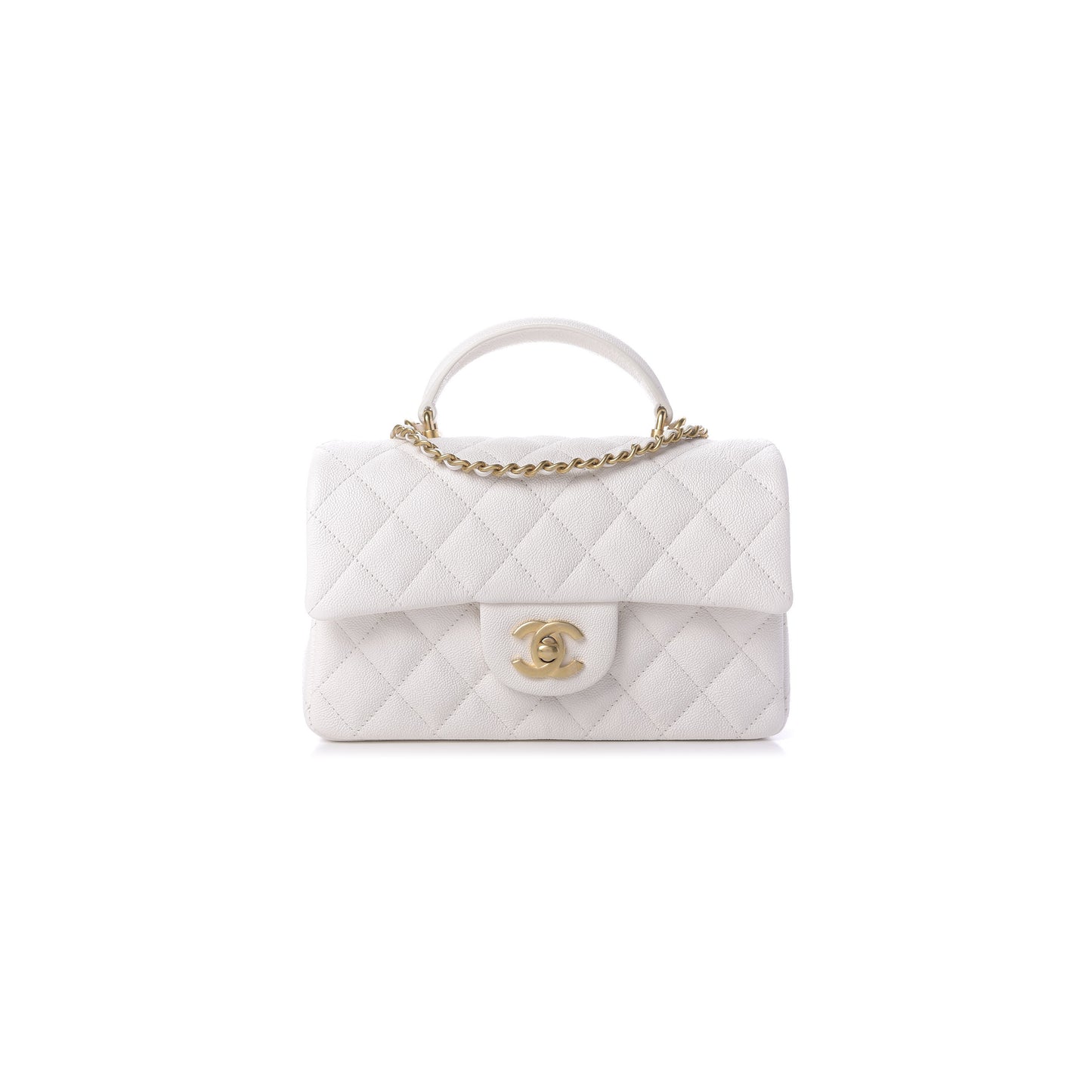 Ch*el master caviar quilted mini top handle rectangular flap white (20*13*9cm)
