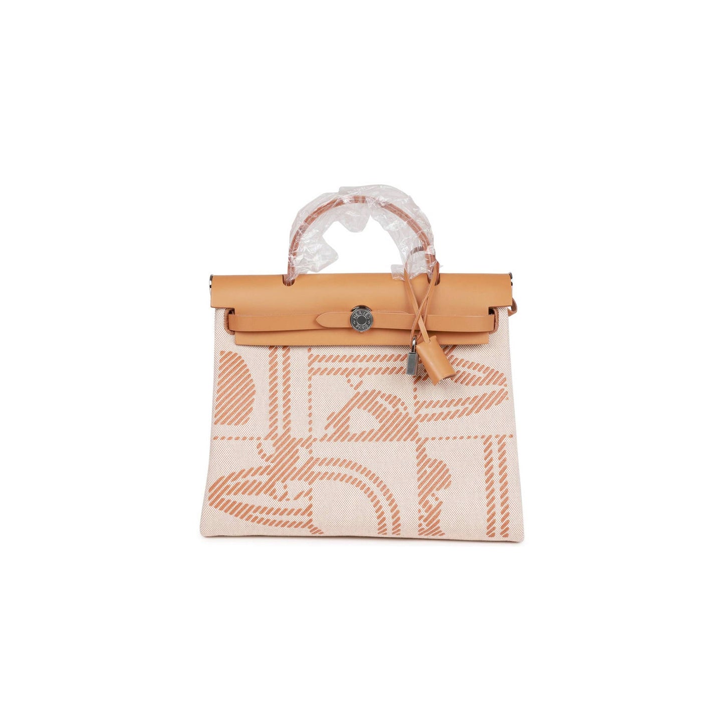 H**mes herbag zip pm 31 brides de gala toile h berline natural sable palladium hardware(30*27*11cm)