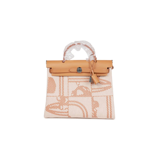H**mes herbag zip pm 31 brides de gala toile h berline natural sable palladium hardware(30*27*11cm)