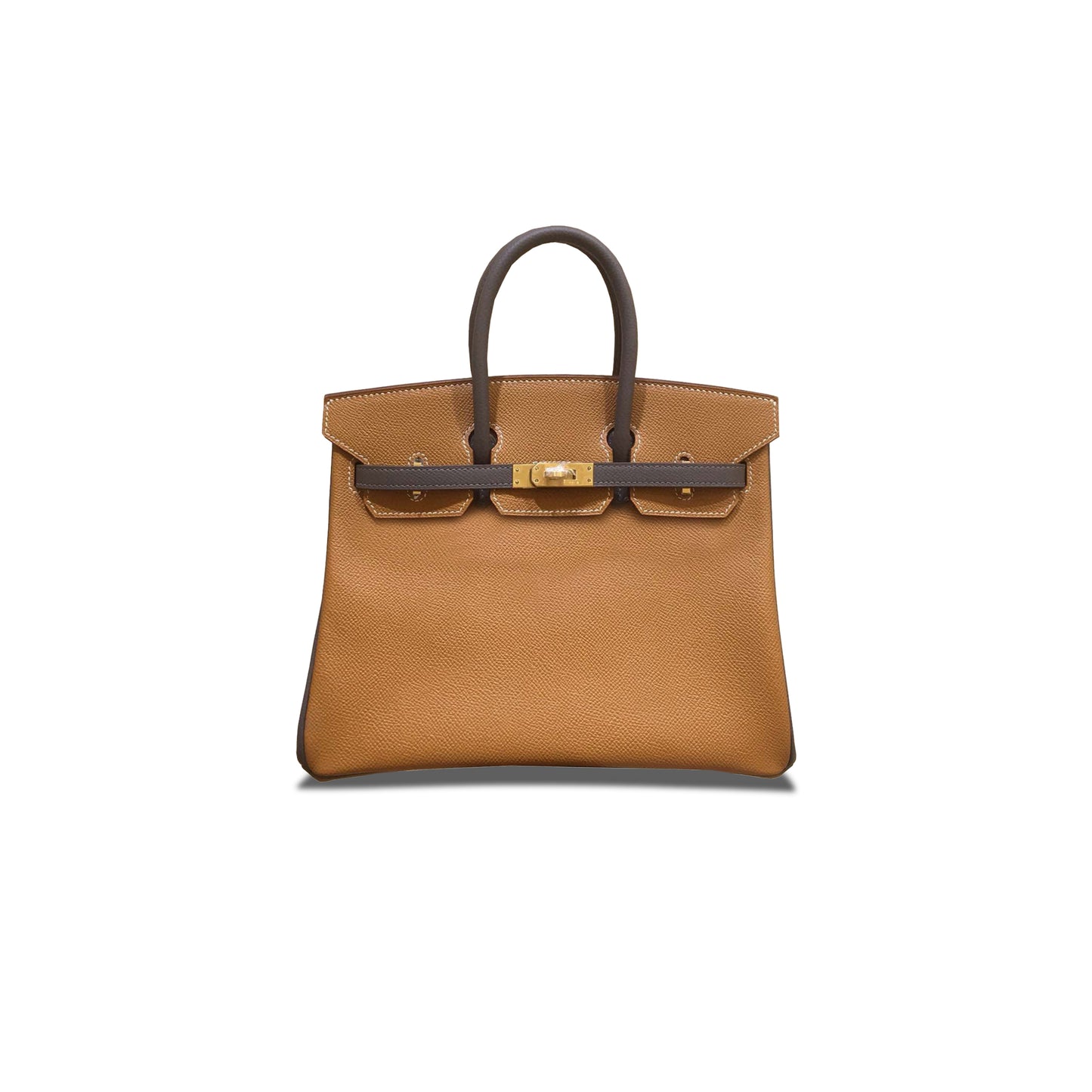 h**mes birkin 25 epson leather G01den brown with pewter grey handbag 247023787 (25*20*13cm)