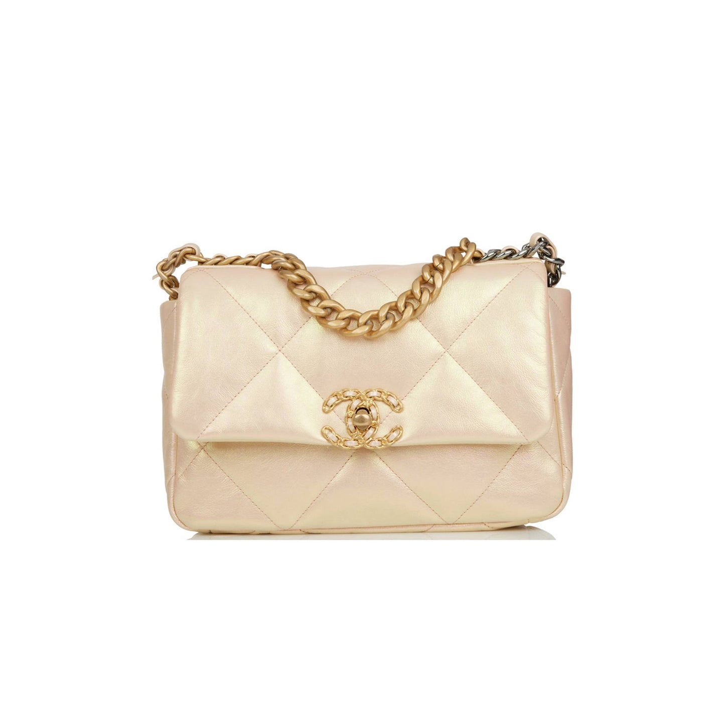 Ch*el medium 19 flap bag rose iridescent calfskin mixed hardware (25*16*9cm)