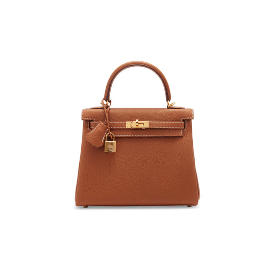 H**mes a gold togo leather retournÉ kelly 25 with gold hardware (25*17*7cm)