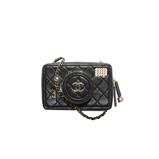 Ch*el master camera bag black lambskin light gold hardware as4817 (16*11.5*6cm)