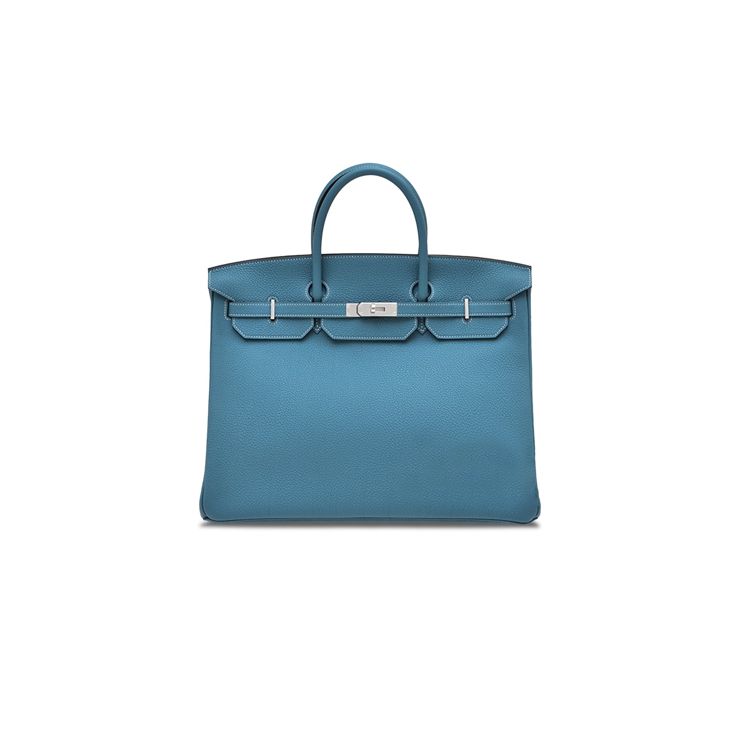 H**mes master birkin 40 togo leather blue bag silver buckle h028352ck07 (40*30*21cm)