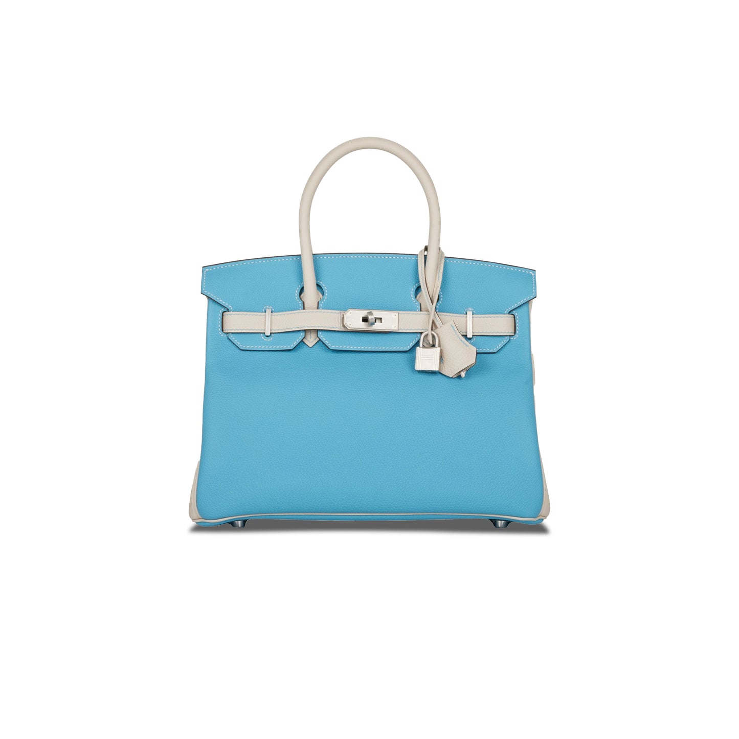 h**mes master birkin 25 togo leather N0*Hern blue and milkshake white silver buckle handbag 2161400178398 (25*20*13cm)