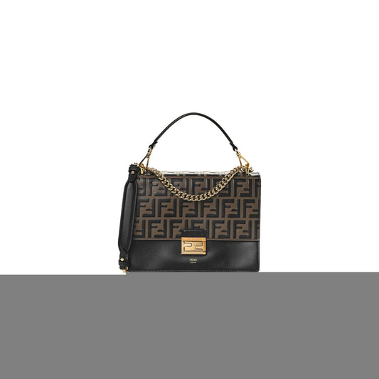 F**di vitello liberty bi-color ff 1974 embossed chain strap kan u shoulder bag black maya (25*20*8cm)
