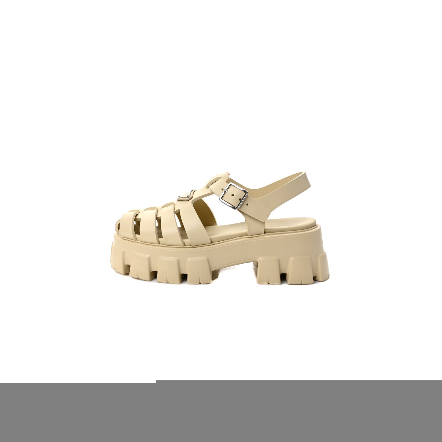 Pra*a foam rubber metal triangle logo monolith 55mm cage sandals 39 quarzo