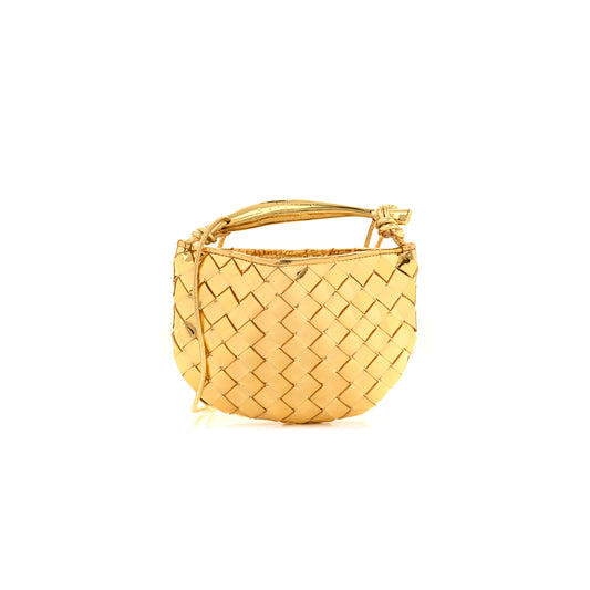 bo*te*ga Ve*ne*ta mirror laminated nappa intrecciato mini sardine bag gold (20*14*3cm)