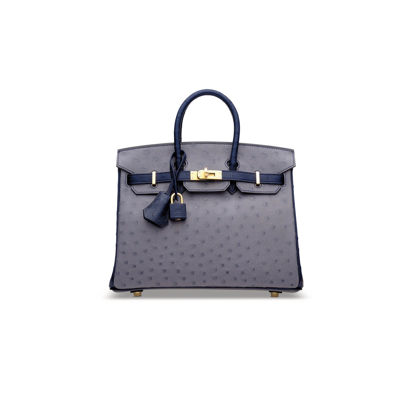 H**mes master birkin 30 ostrich leather agate grey and iris blue gold buckle h041933cko6 (30*22*16cm)