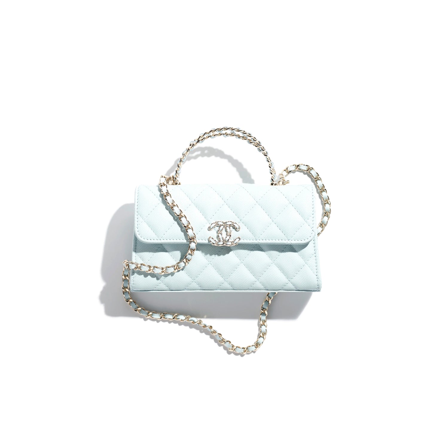 Ch*el master flap phone holder with chain grained shiny ap3238 (18*10*4.5cm)