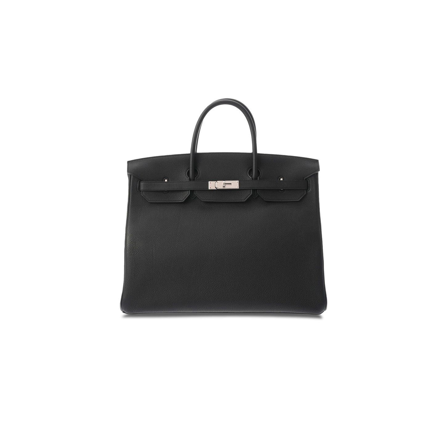 H**mes birkin 40 89 noir black leather silver buckle bag 635330 (40*30*21cm)