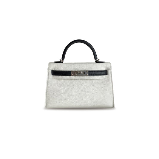 H**mes master mini kelly ii epsom panda color pure white and black silver buckle (19*12*5.5cm)